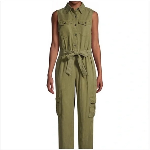 Alice + Olivia • Jumpsuit Joel Sleeveless Cargo Utility Olive Green $395 - Picture 3 of 12